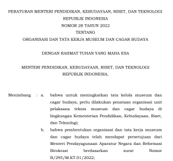 Permendikbudristek Nomor 28 Tahun 2022 Organisasi Dan Tata Kerja