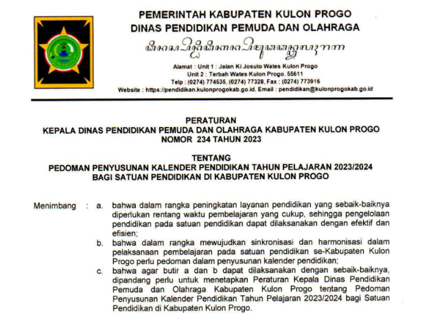 Kaldik Kabupaten Kulon Progo Tahun Pelajaran