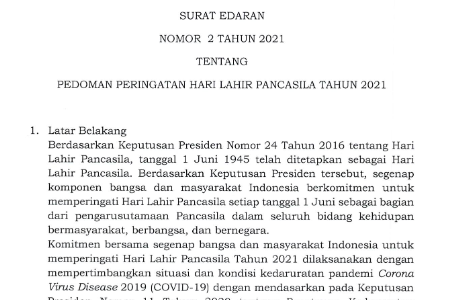 Pedoman Peringatan Hari Lahir Pancasila Tahun 2021