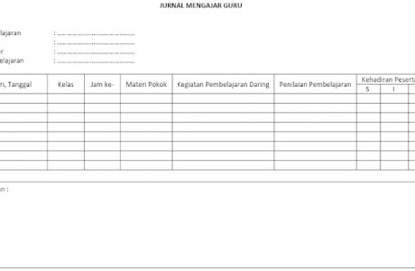 Download Format Jurnal Mengajar Daring Tahun Pelajaran 2021/2022