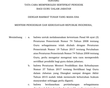 Permendikbud Nomor 38 Tahun 2020 : Tata Cara Memperoleh Sertifikat Pendidik