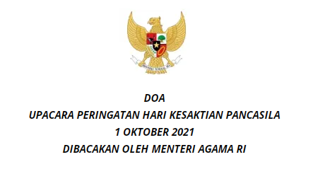 Naskah Doa Upacara Hari Kesaktian Pancasila Tahun 2021