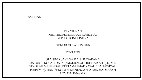 Permendikbud Nomor 24 Tahun 2007 tentang Standar Sarana dan Prasarana