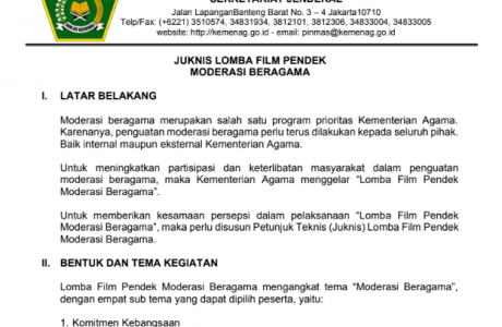 Download Juknis Lomba Film Pendek Moderasi Beragama Kemenag