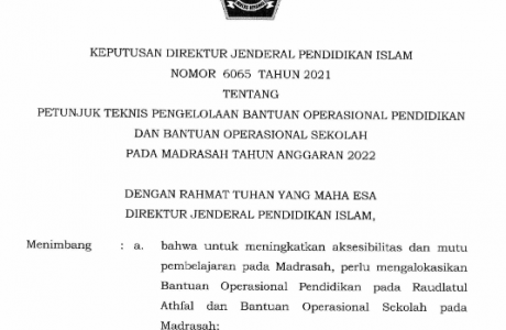 Petunjuk Teknis Pengelolaan BOP dan BOS Madrasah TA 2022