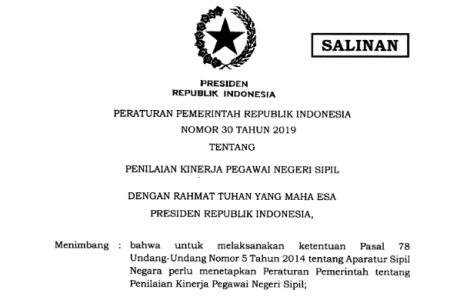 Download PP Nomor 30 Tahun 2019 tentang Penilaian Kinerja PNS