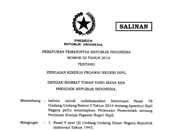 Download PP Nomor 30 Tahun 2019 Tentang Penilaian Kinerja PNS