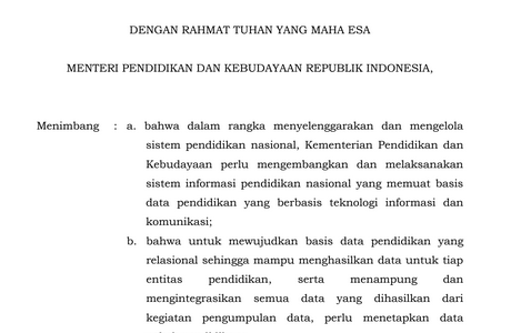 Permendikbud Nomor 79 Tahun 2015 : Data Pokok Pendidikan (Dapodik)