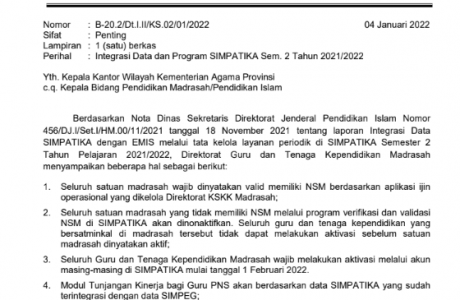 SE Tentang Integrasi Data dan Program SIMPATIKA Semeseter 2 TP 2021/2022