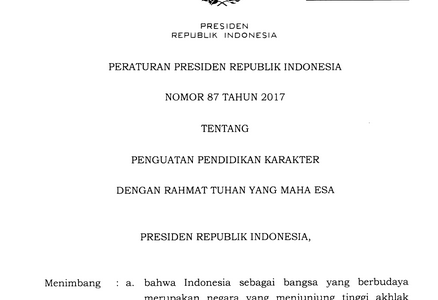 Unduh Perpres Nomor 87 Tahun 2017 tentang Penguatan Pendidikan Karakter