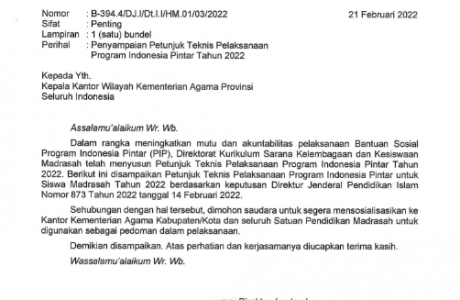 Juknis Program Indonesia Pintar PIP Madrasah Tahun 2022