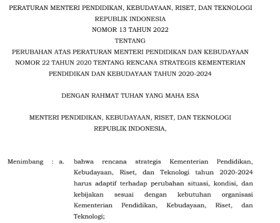 Perubahan Rencana Strategis Renstra Kemdikbud Tahun 2020-2024