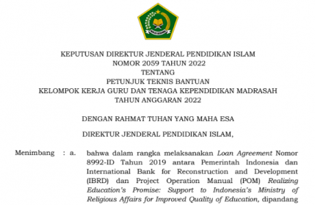 Petunjuk Teknis Bantuan KKG dan Tendik Madrasah Tahun 2022