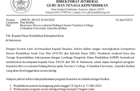 Beasiswa Microcredential Bidang Literasi Teachers College Columbia University Amerika Serikat