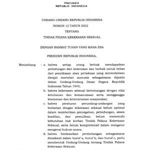 UU Nomor 12 Tahun 2022 tentang Tindak Pidana Kekerasan Seksual