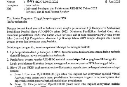 SE Informasi UKMPPG Tahun 2022 Periode I dan II Bagi Peserta Retaker