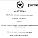 Peraturan Presiden Nomor 87 Tahun 2022 : UIN Syekh Ali Hasan Ahmad Addary Padangsidimpuan