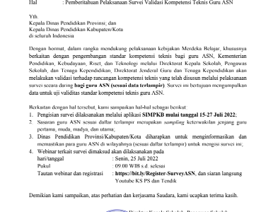 Surat Edaran Pelaksanaan Survei Validasi Kompetensi Teknis Guru ASN