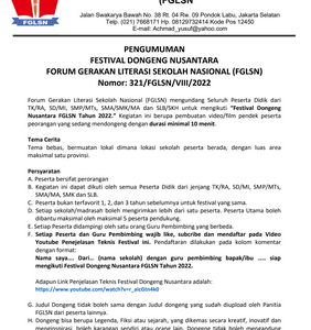 Surat Edaran Pengumuman Festival Dongeng Nusantara FGLSN 2022