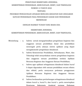 Persesjen Nomor 13/2022 tentang Pedoman Penggunaan Aplikasi RKAS