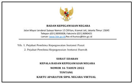 Surat Edaran Kepala BKN tentang Kartu ASN Virtual