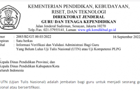 Surat Edaran Informasi Verval Administrasi Guru Belum Lulus UTN PLPG