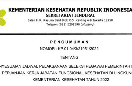 Penyesuaian Jadwal Seleksi PPPK JF Kesehatan Kementerian Kesehatan 2022