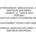 Permendikbudristek Nomor 61 Tahun 2022 tentang Organisasi dan Tata Kerja Poltek Negeri Bandung