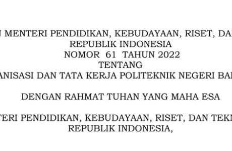 Permendikbudristek Nomor 61 Tahun 2022 tentang Organisasi dan Tata Kerja Poltek Negeri Bandung