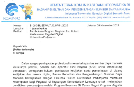 Beasiswa S2 Dalam Negeri Program Magister Ilmu Hukum Kekhususan Regulasi Digital Universitas Padjajaran Tahun 2022