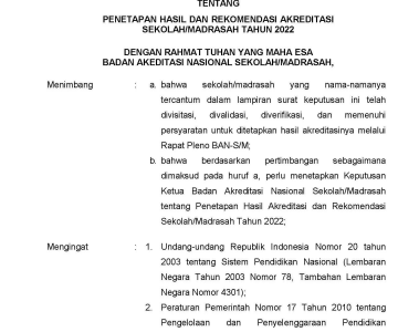 Pengumuman Hasil Akreditasi Sekolah Madrasah 2022 (Penetapan 8)