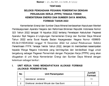 Pengumuman Seleksi PPPK Tenaga Teknis Kementerian ESDM Tahun 2022