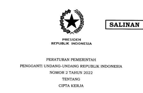 Peraturan Pemerintah Pengganti Undang-Undang Nomor 2 Tahun 2022 tentang Cipta Kerja