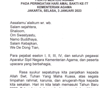 Pidato Menteri Agama pada Upacara Hari Amal Bhakti Ke-77