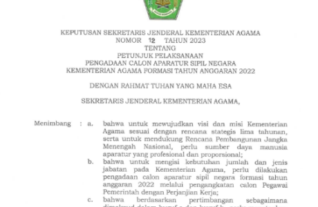 Petunjuk Teknis Pengadaan CASN Kemenag Tahun Anggaran 2022