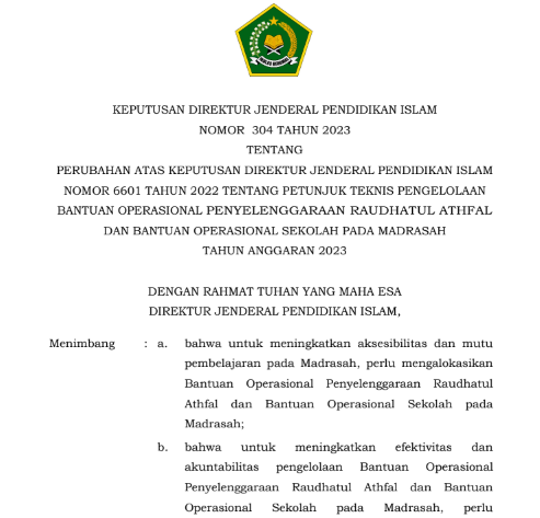 Juknis BOP Bantuan Operasional Sekolah Madrasah Tahun 2023