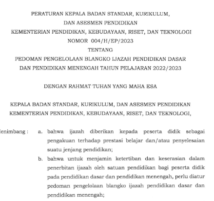 Unduh Pedoman Penulisan Blangko Ijazah Dikdasmen TP 2022/2023