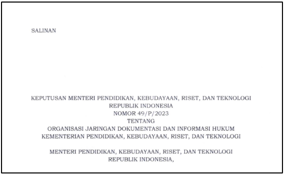 KepMendikbudristek tentang Organisasi Jaringan Dokumentasi dan Informasi Hukum Kemendikbudristek