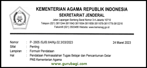 Edaran Pendataan Permasalahan Tugas Belajar dan Pencantuman Gelar PNS Kementerian Agama