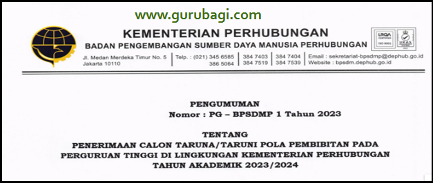 Penerimaan Taruna Pola Pembibitan Perguruan Tinggi di Kemenhub Tahun Akademik 2023/2024