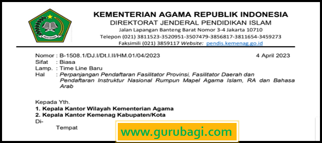 SE Perpanjangan Pendaftaran Fasilitator dan Instruktur Nasional Rumpun Mapel Agama Islam, RA, dan Bahasa Arab