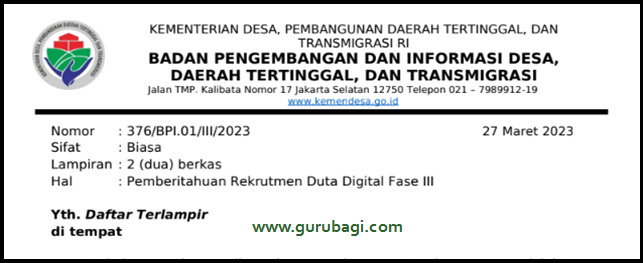 Edaran Pemberitahuan Rekrutmen Duta Digital Fase III