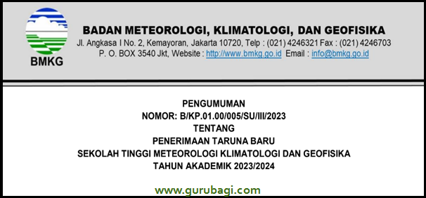 Seleksi Penerimaan Taruna STMKG Tahun Akademik 2023/2024