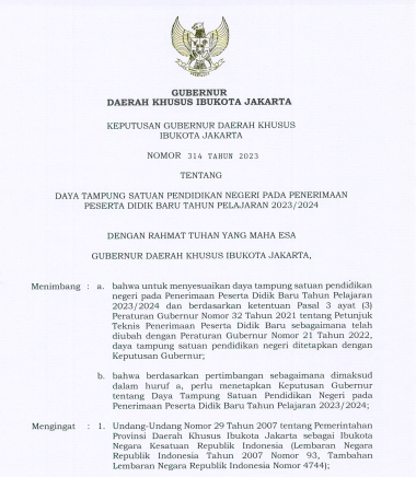 Informasi Daya Tampung Satuan Pendidikan Negeri PPDB DKI Jakarta TP