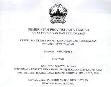 Wilayah Zonasi PPDB SMAN Provinsi Jawa Tengah TA 2023/2024