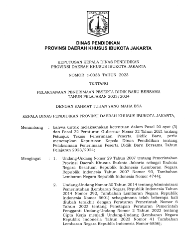 Petunjuk Teknis PPDB Bersama DKI Jakarta TP 2023/2024