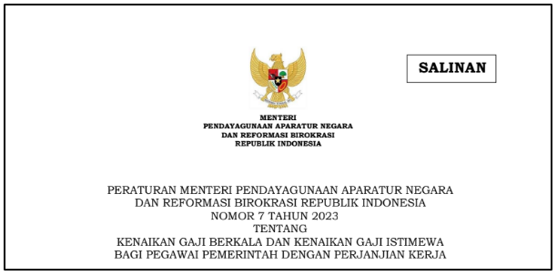 Permen PANRB Nomor 7 Tahun 2023 tentang Kenaikan Gaji Berkala dan Kenaikan Gaji Istimewa PPPK