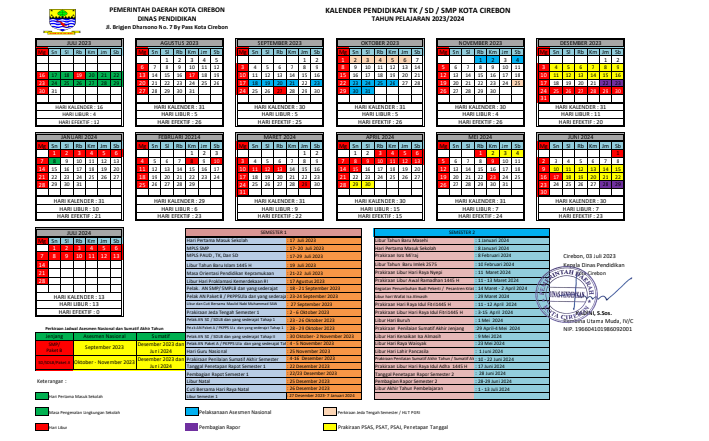 Kalender Pendidikan TK SD SMP Kota Cirebon TP 2023/2024