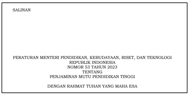 Permendikbudristek Nomor 53 Tahun 2023 tentang Penjaminan Mutu Pendidikan Tinggi 2023