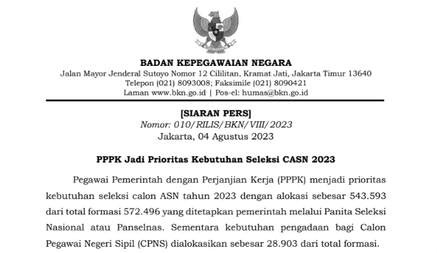 Informasi PPPK Jadi Prioritas Kebutuhan Seleksi CASN 2023